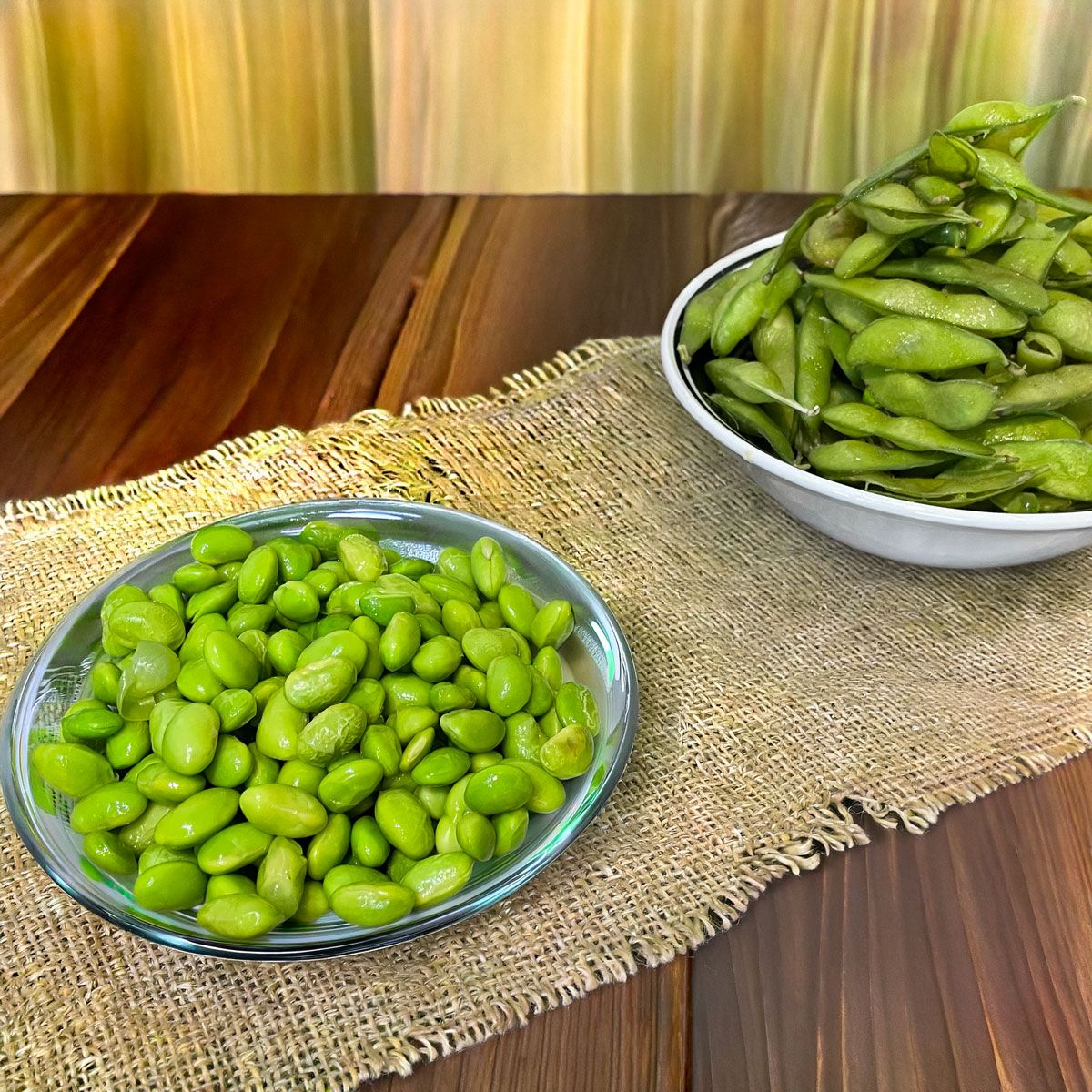 shelled edamame and their empty pods