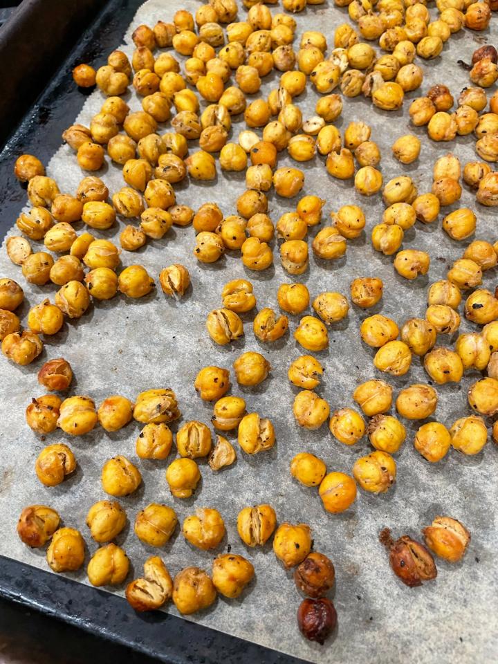 roasted chickpeas on a sheetpan