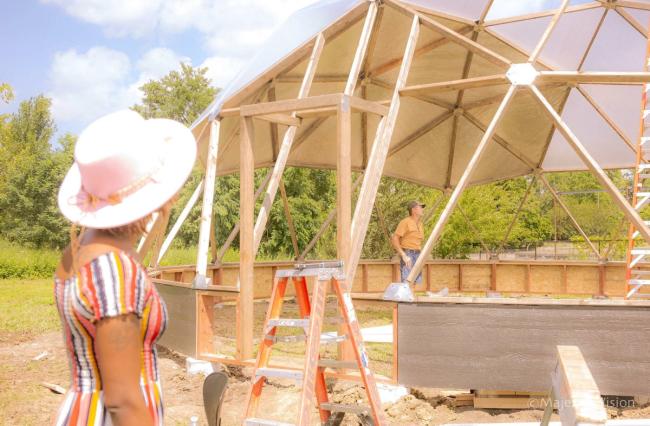 Growing Dome frame and foundation wall under construction in Cleveland, Ohio