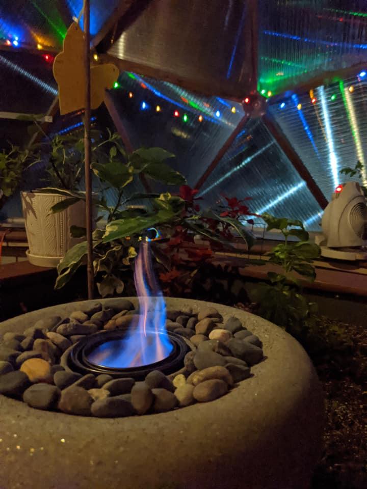 Beautiful Greenhouse with lights and fireplace