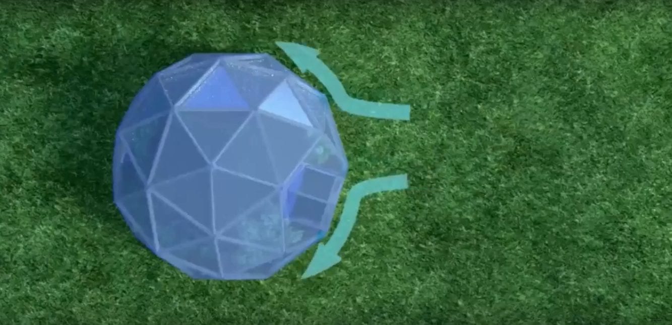 wind gliding around a growing dome greenhouse