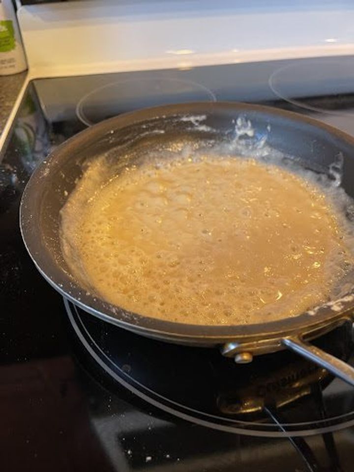 making a roux in a skillet for the green chili