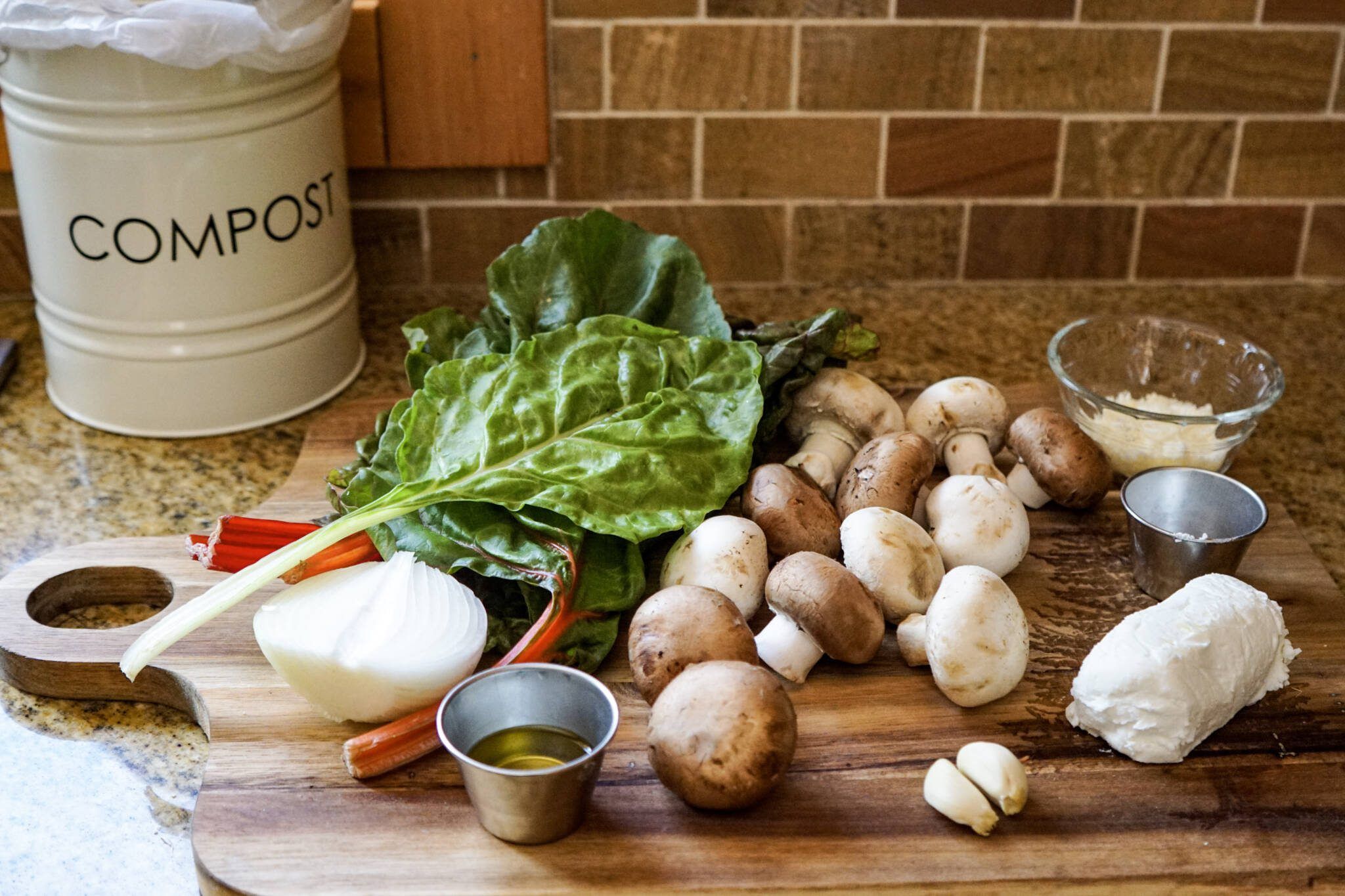 All Swiss Chard & Goat Cheese Stuffed Mushroom Ingredients: