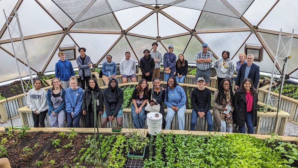 Students visiting the Unity Gardens Growing Dome in South Bend, Indiana