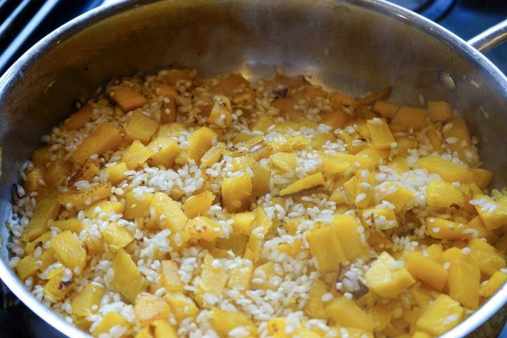 adding rice to pumpkin