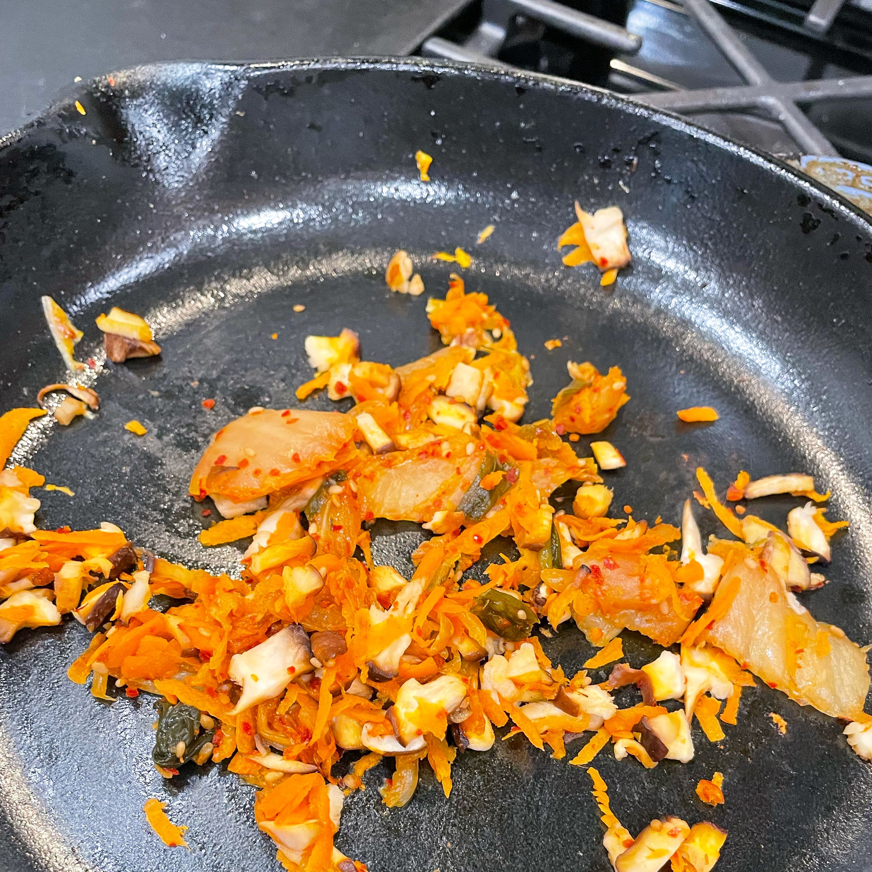 sauteed kimchi carrots and shiitake