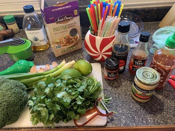 ingredients to make pad thai on a countertop
