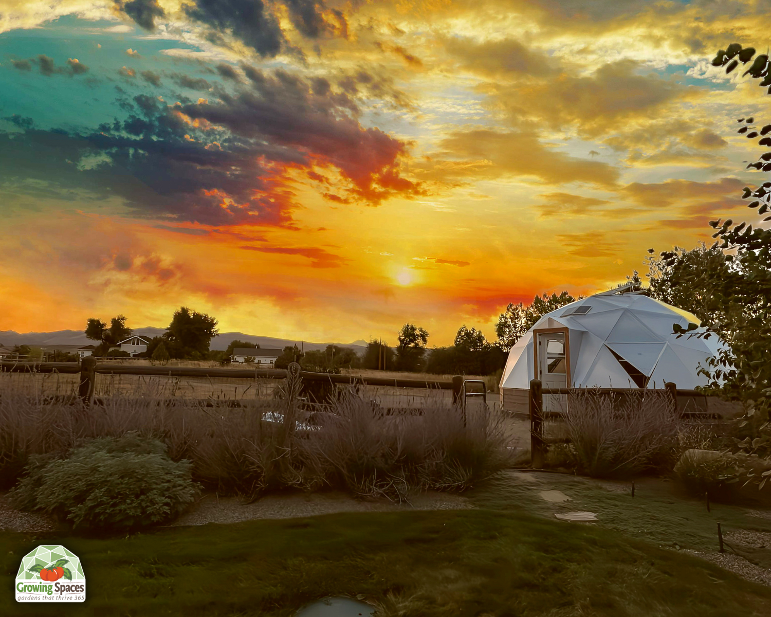 Sun rays reflect off a growing dome greenhouse