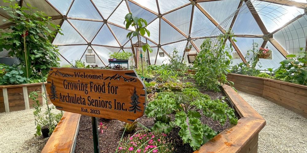 inside 42' geodesic dome growing food for Archuleta County Seniors