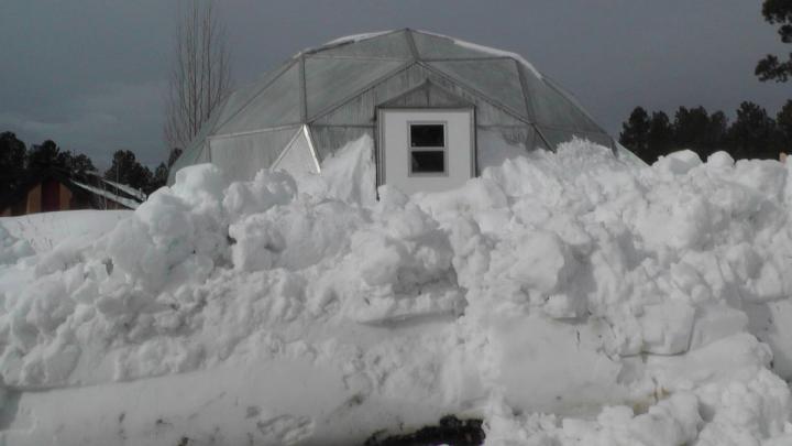 snow garden a growing dome greenhouse  covered in snow in january 2017