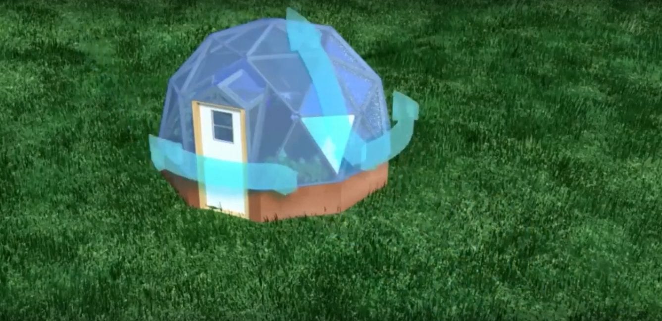 wind gliding over and around the growing dome greenhouse easily