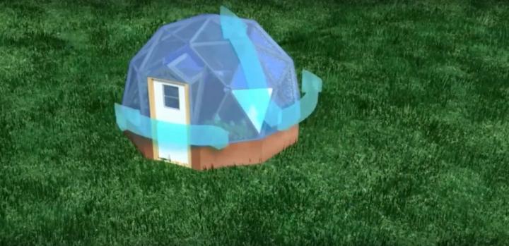 wind gliding over and around the growing dome greenhouse easily