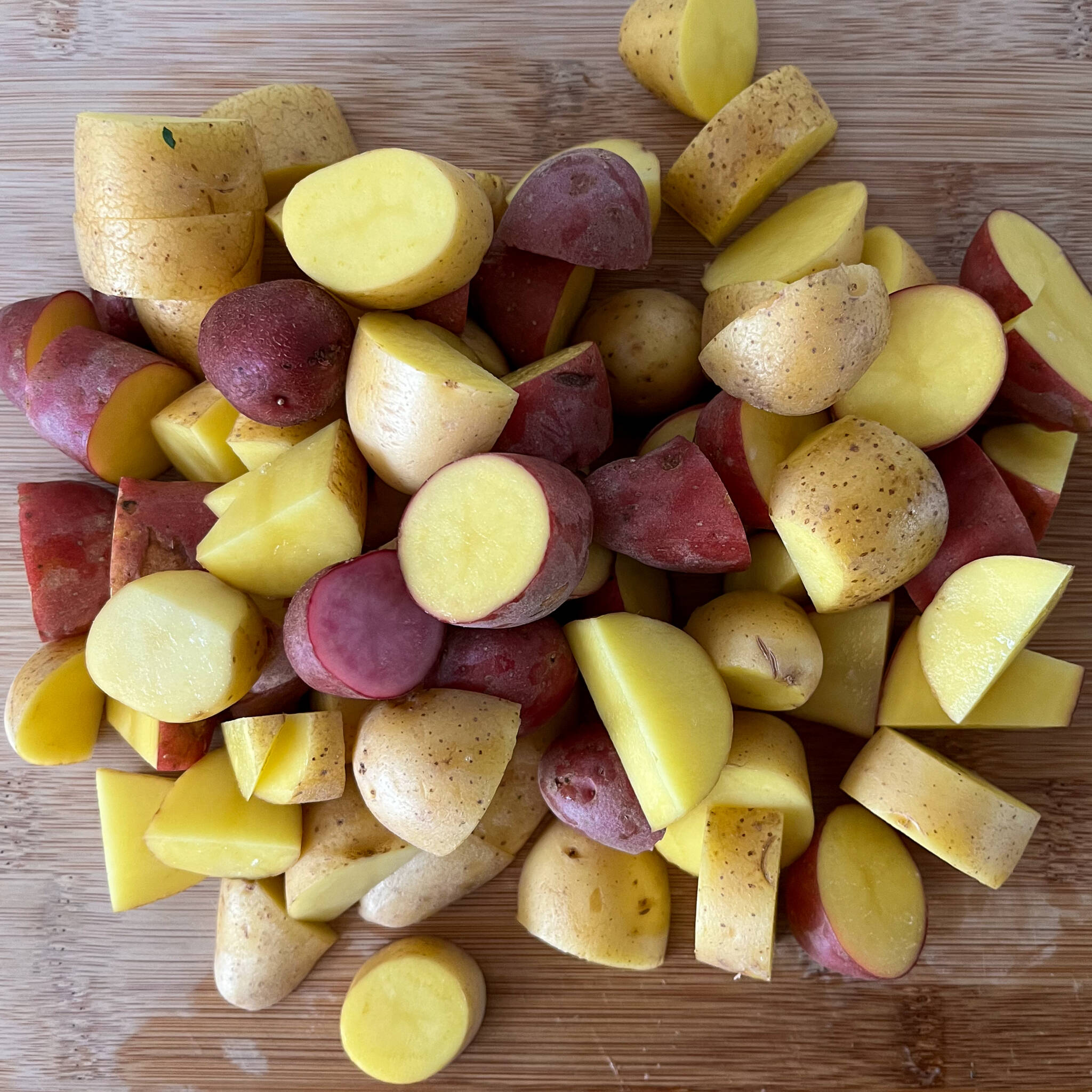 Fingerling potatoes shopped into 1" pieces