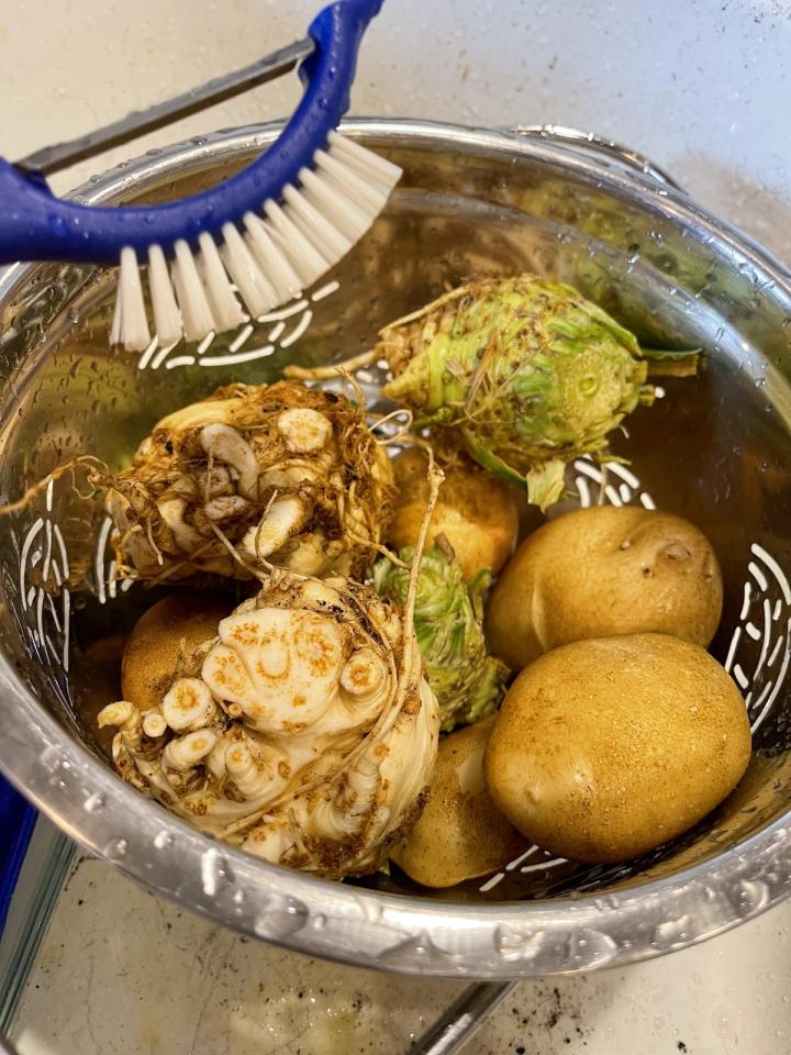 washing and scrubbing celeriac