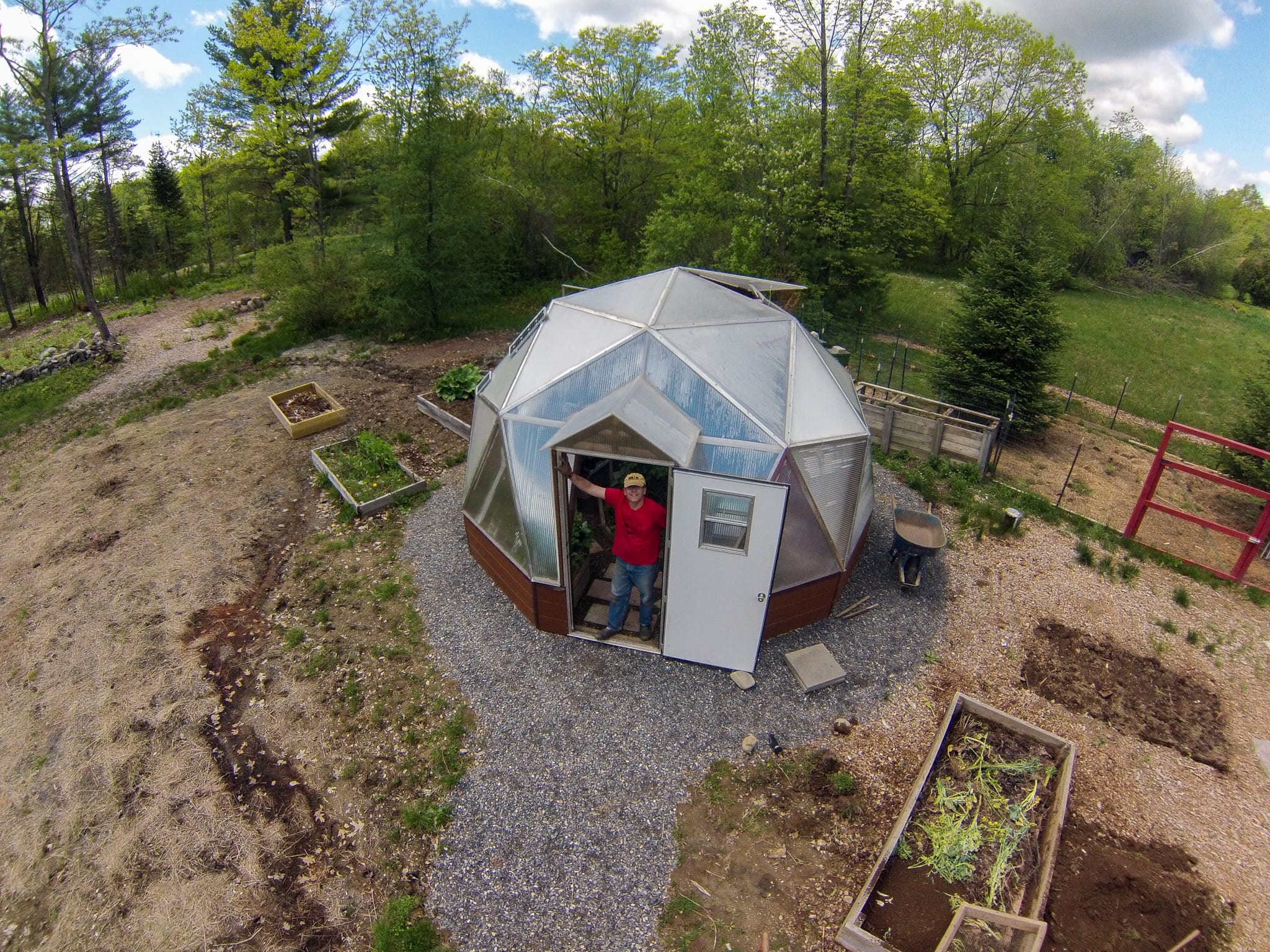 Overhead shot of a sustainable greenhouse in Maine