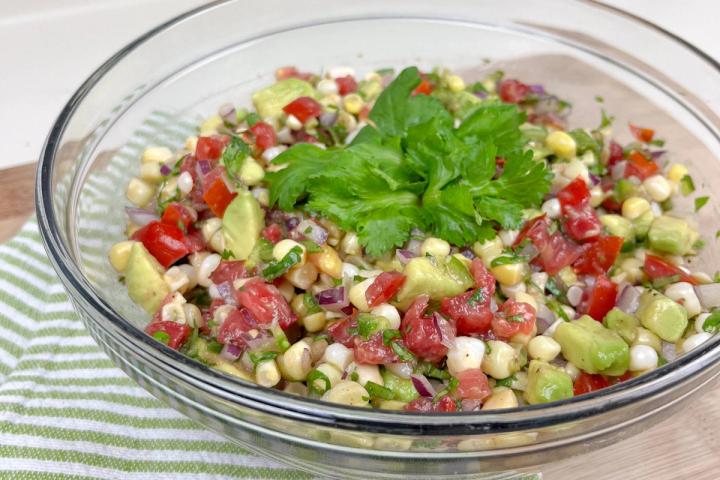 Fresh Corn Salsa with Avocado and home grown tomatoes