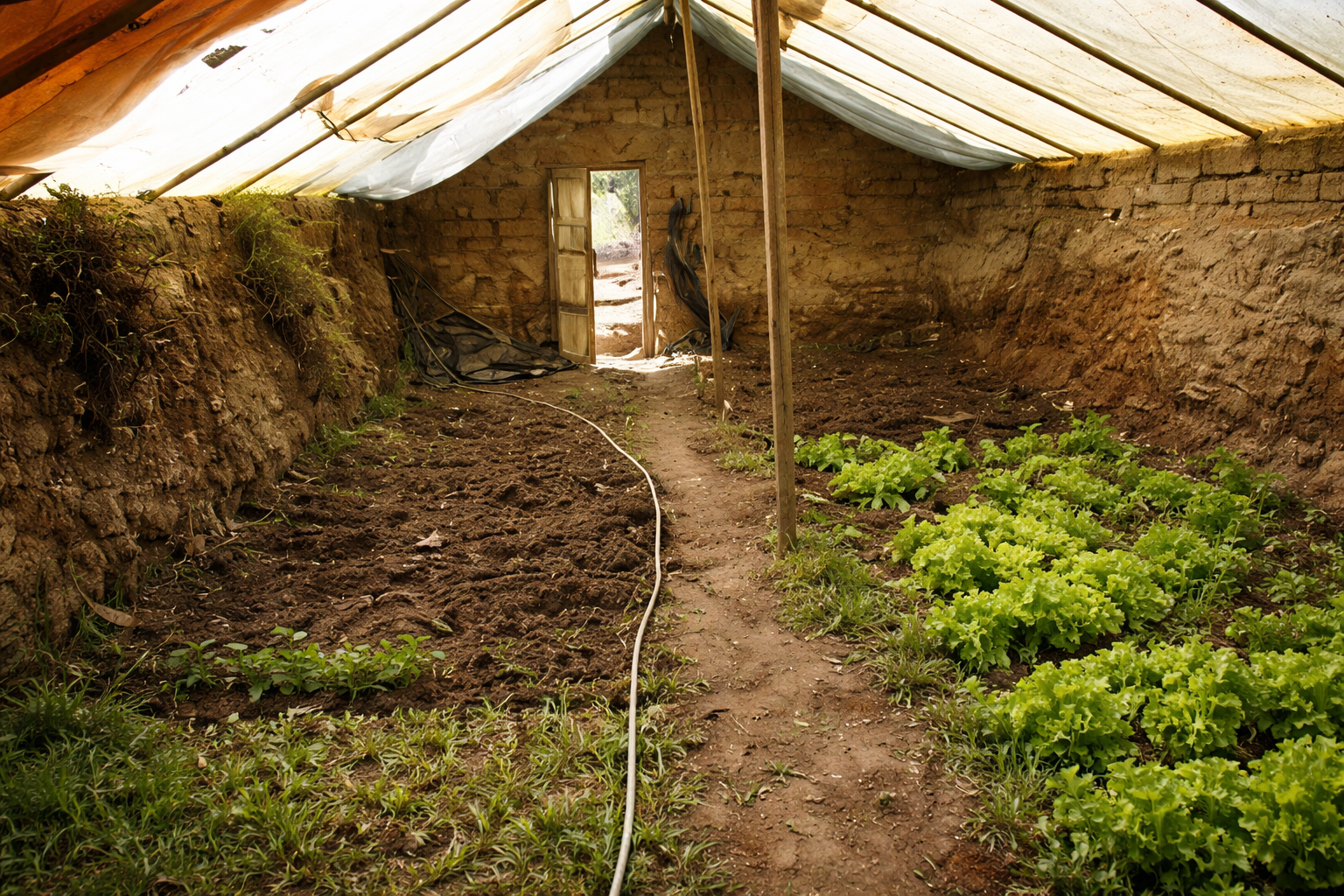 AI generated image of a walipini or pit style greenhouse