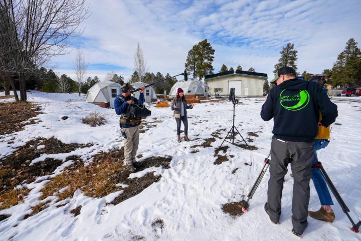 Cristi Dozier and Crew filming introduction to Growing Spaces segment for HGTV's Building Roots