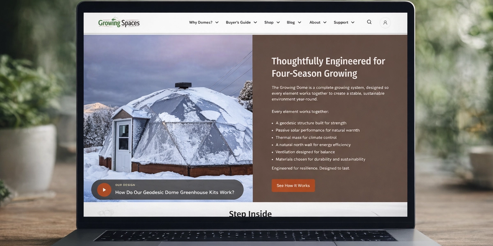 Growing Spaces website on a laptop in the garden