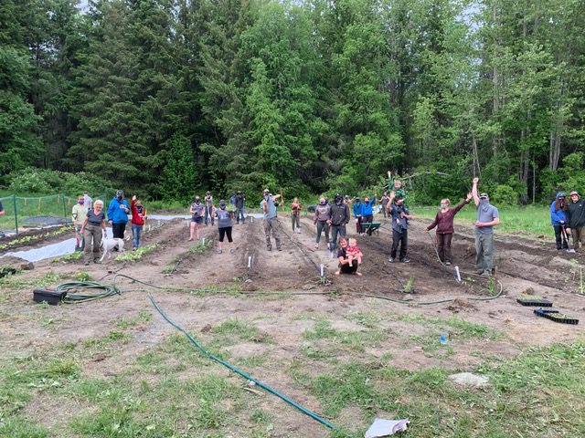 people building a garden