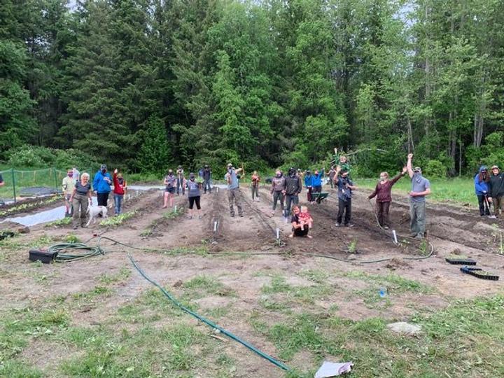 people building a garden