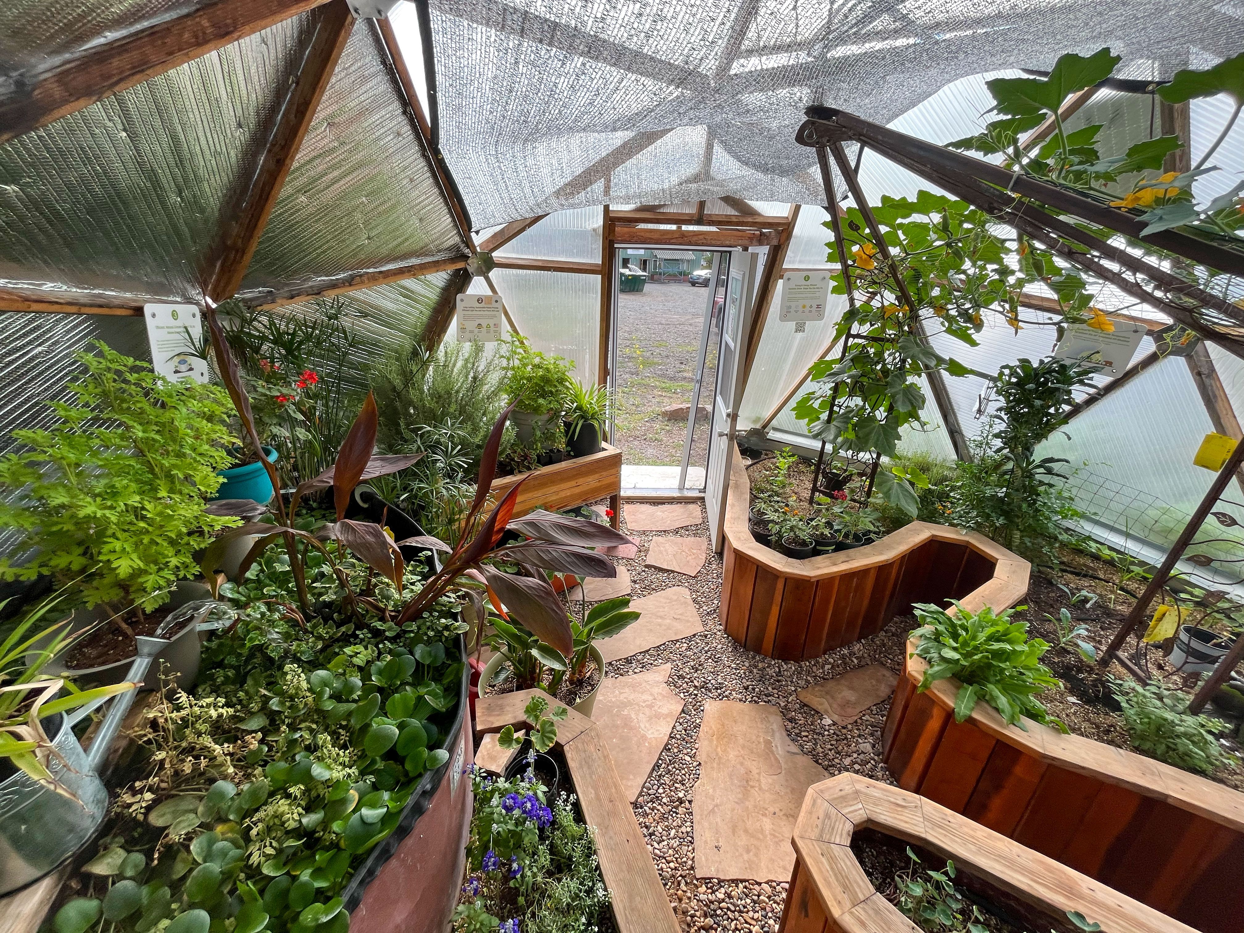 key hole design wooden raised beds in greenhouse