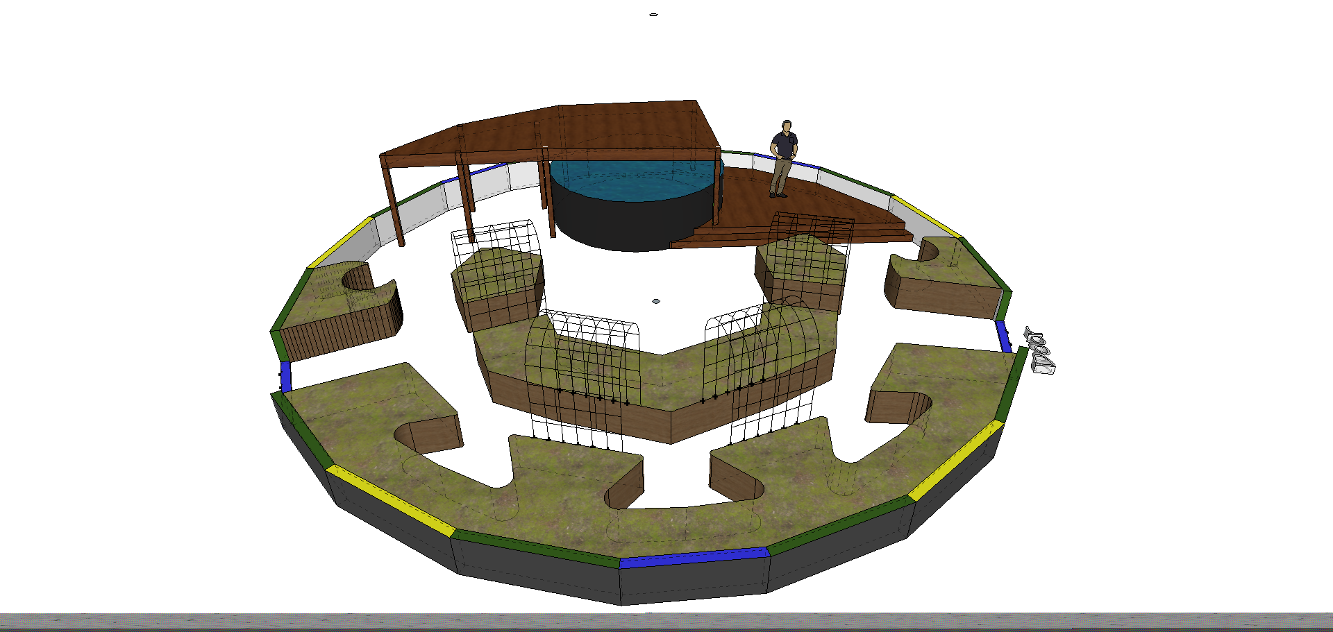 Graphic Drawing showing multiple deck design in a 42 foot diameter growing dome