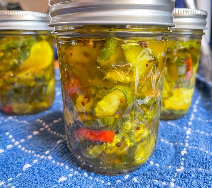 glass jar of bread and butter pickles