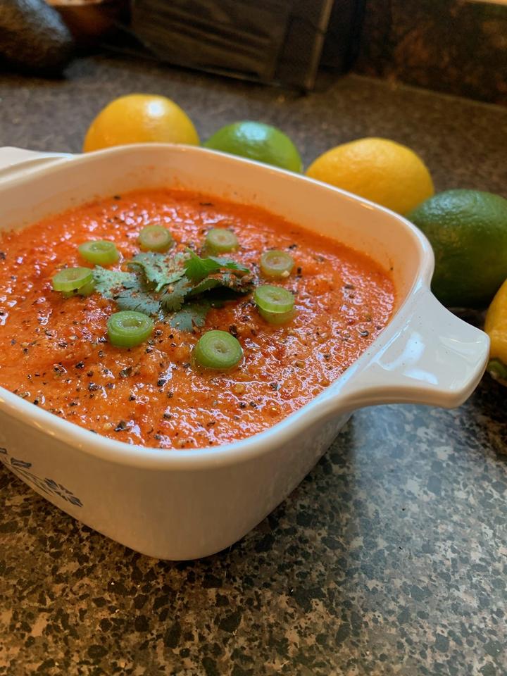 Prepared and plated cold soup