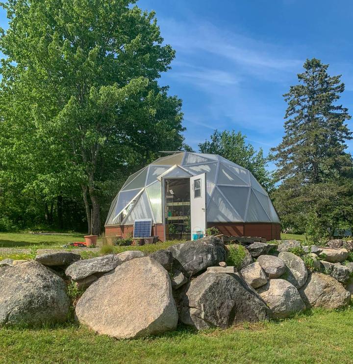 22 foot growing dome greenhouse in maine in summer