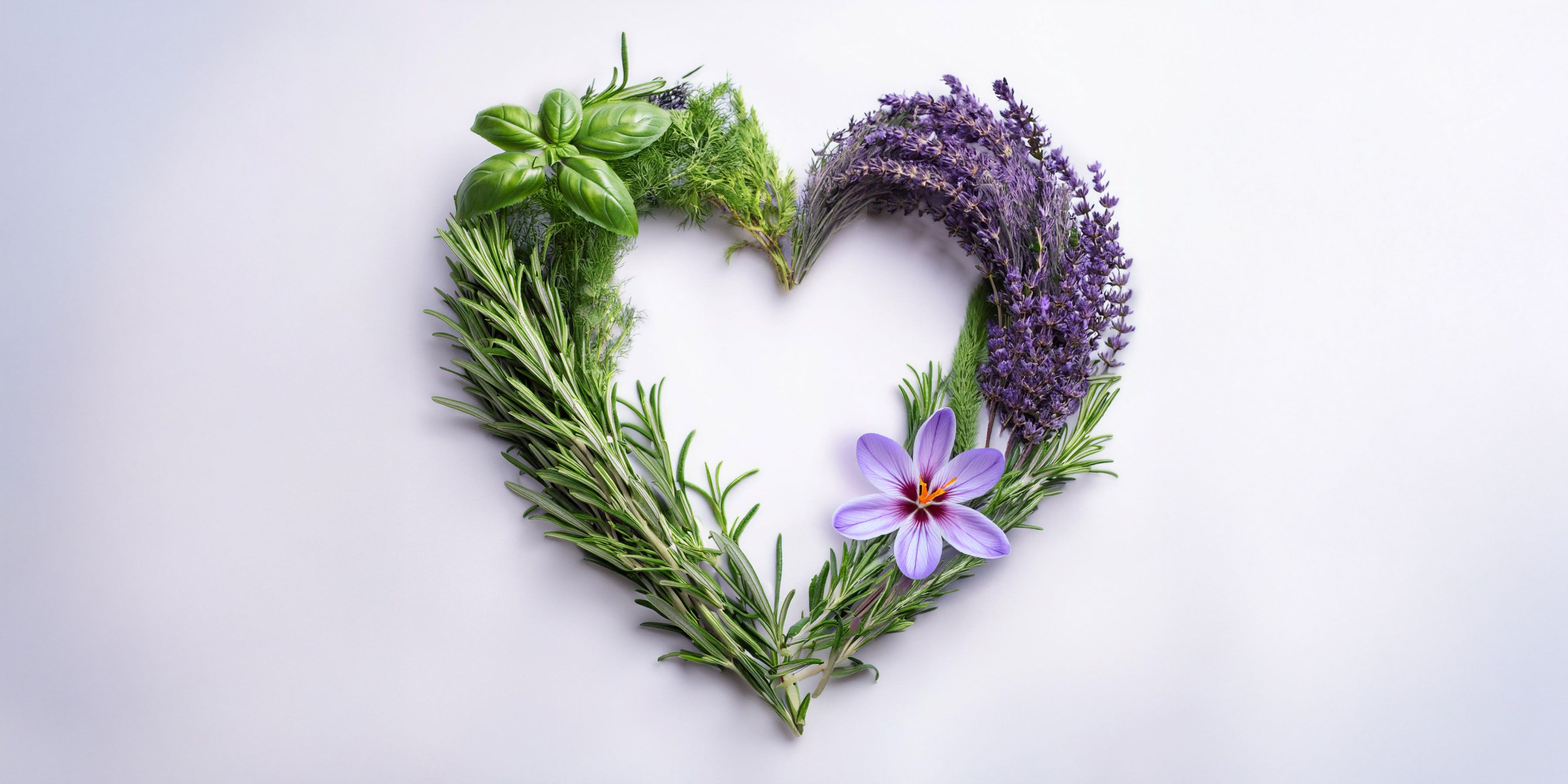 AI generated image of a heart shaped wreath containing herbs traditionally used as aphrodisiacs