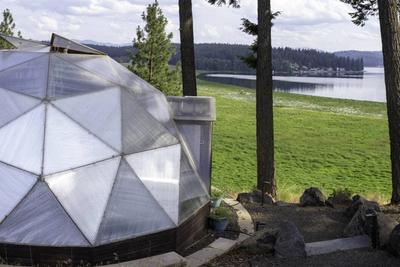 Growing Dome greenhouse near a Washington lake