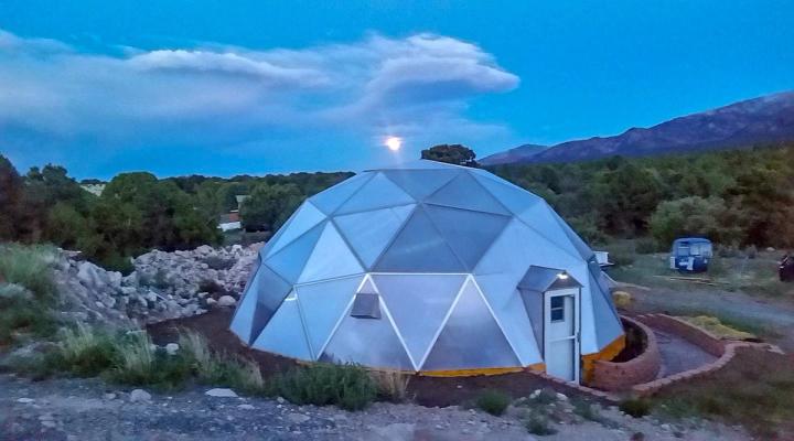 sunset on 33 foot Growing Dome Greenhouse