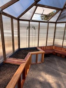 growzebo hexagonal greenhouse interior bed and bench