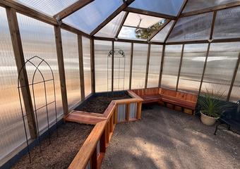 growzebo hexagonal greenhouse interior bed and bench