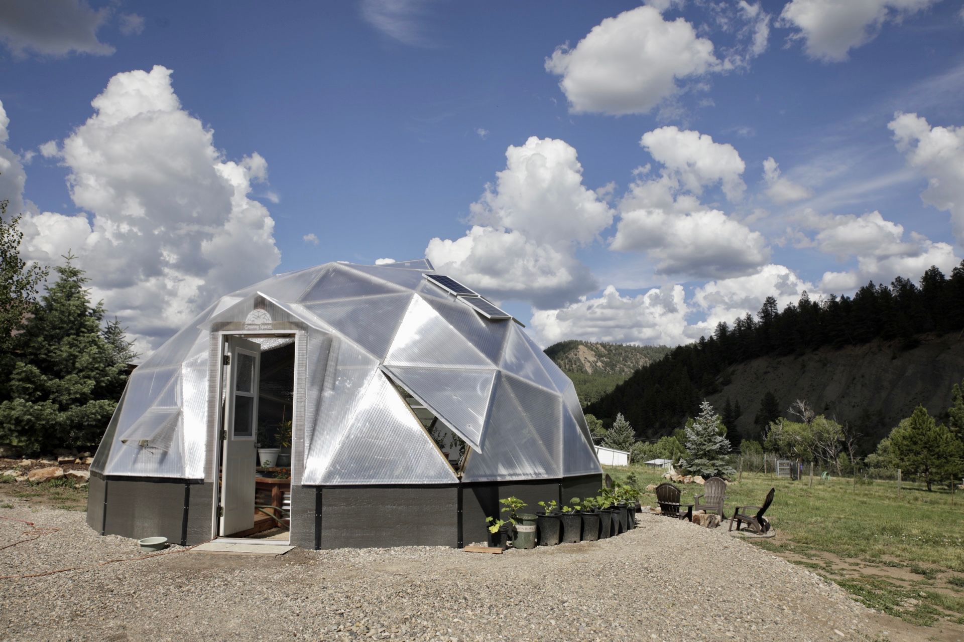 22 foot diameter geodesic greenhouse in a mountain setting