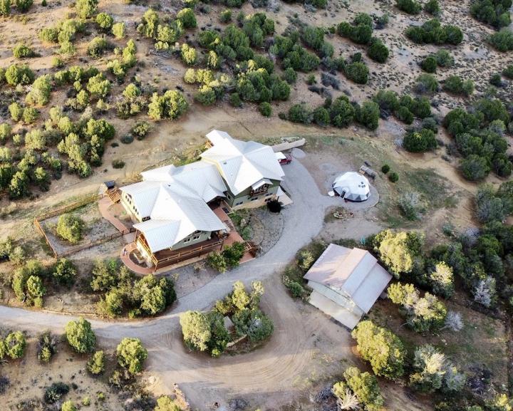 drone view of geodesic dome greenhouse
