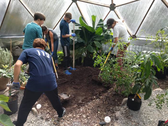 Students work in the homestead dome in Catskills area
