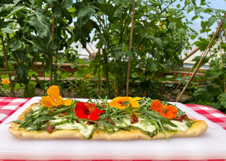 nasturtium pesto flatbread