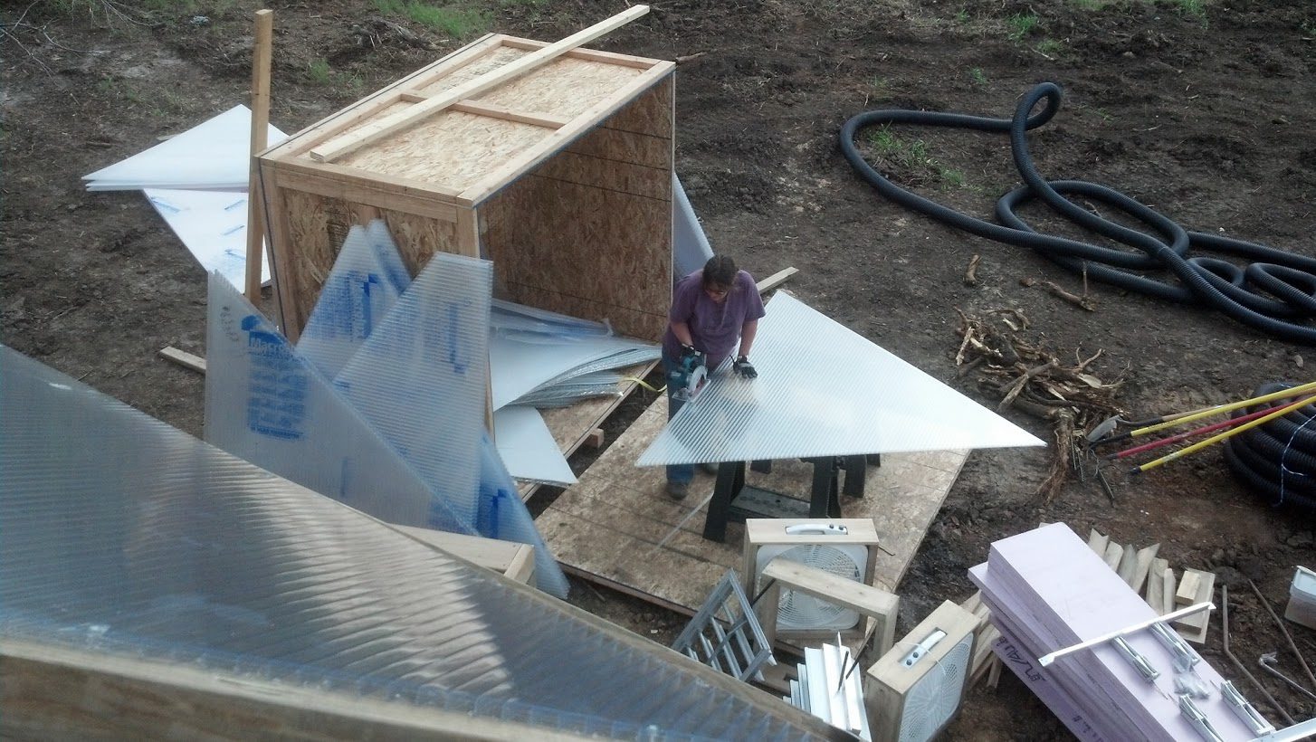 moving polycarbonate panels for a greenhouse build