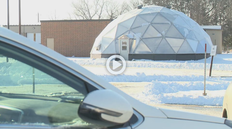 Wagner High School students learning inside a South Dakota Growing Dome greenhouse