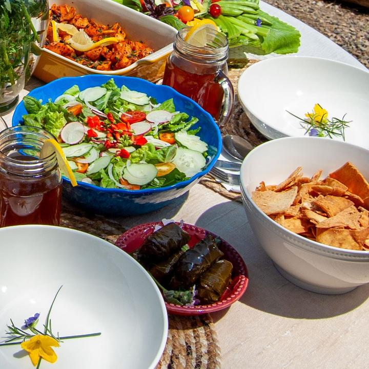 fatoush (salad) with pita chips served on the side for our GF friends