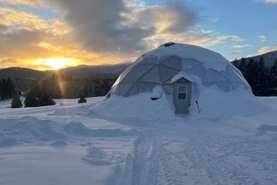 Growing Dome greenhouse amidst drifted snow