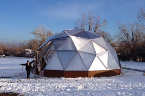 Completed 33-foot Growing Dome greenhouse at Columbine Elementary in Boulder, Colorado
