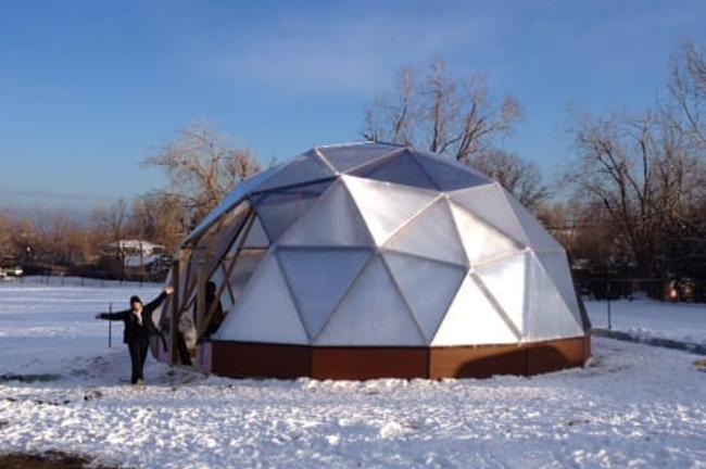 Completed 33-foot Growing Dome greenhouse at Columbine Elementary in Boulder, Colorado