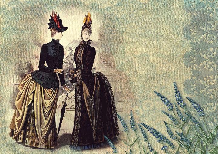 victorian ladies with lavender illustration Pixabay