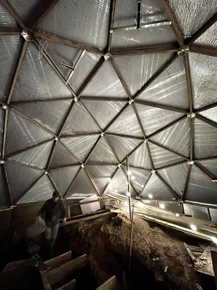 building the dome inside view of the greenhouse