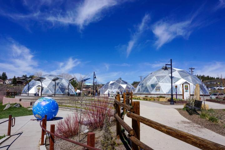 The three 42' Growing Dome Greenhouse that make up the Geothermal Greenhouse Partnership