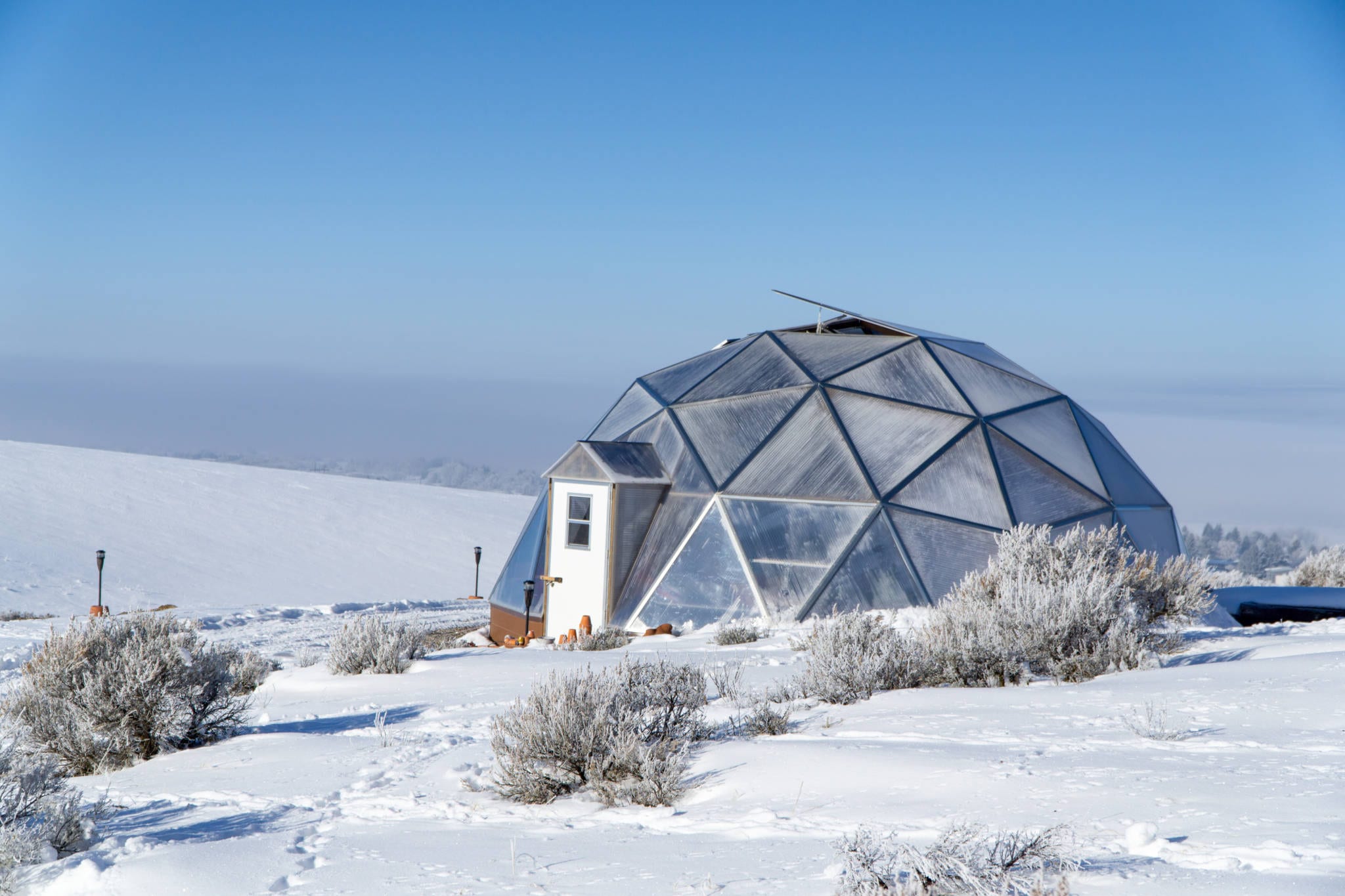 Idaho Growing Dome in snowy winter mesa
