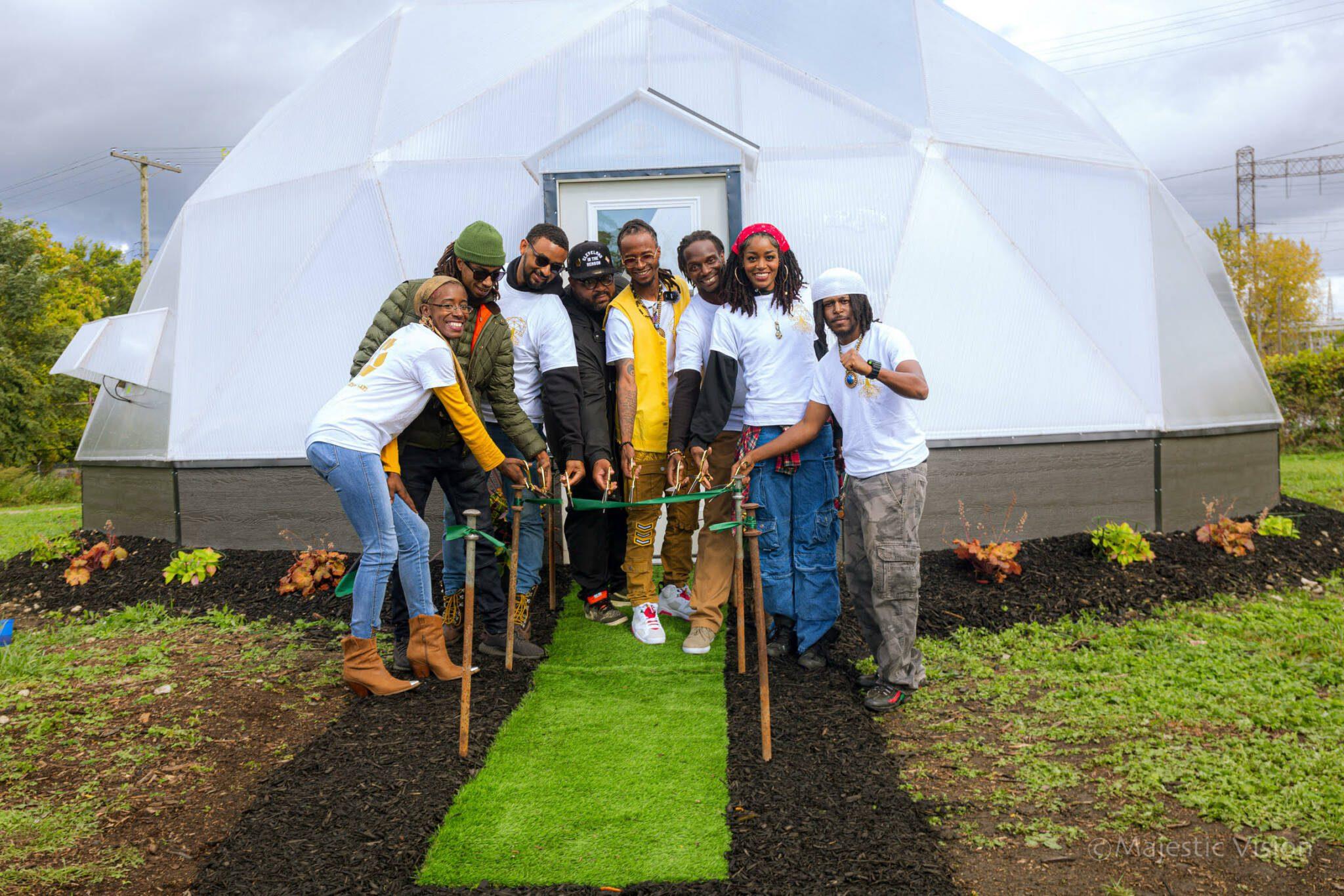 Community members standing outside the Prolific Oxygen Dome in Cleveland, Ohio